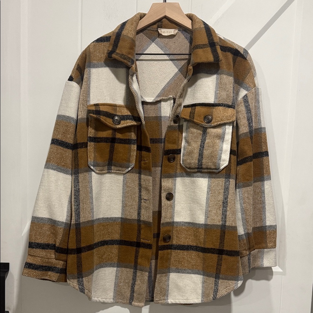 Altar'd State Cream and Brown Plaid Shacket